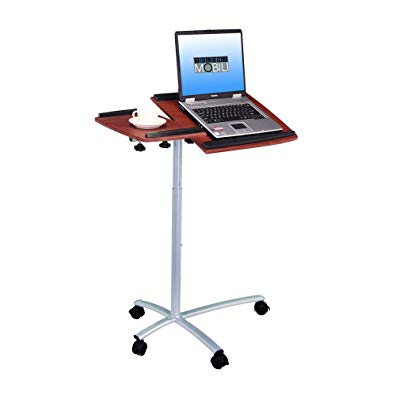 TECHNI MOBILI Sit-to-Stand Rolling Adjustable Laptop Cart - Mahogany