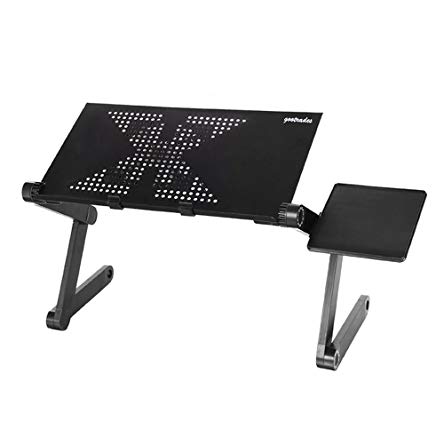 Portable Adjustable Aluminum Laptop Desk,Cozy Desk for Bed and Sofa,Laptop Cooling Stand Table Pad with CPU Fan