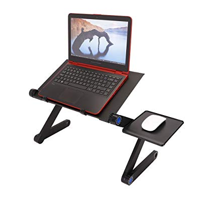 Careli Adjustable Laptop Stand - Foldable and Portable Laptop Tray - Ultralight Ventilated Aluminium Macbook Holder - For Reading or Typing in Bed or on Couch - Right or Left Side Mouse Pad Included