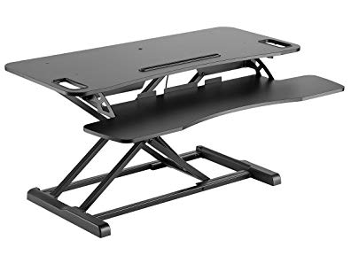 Monoprice Height Adjustable Gas Spring Sit Stand Riser Desk Converter - Black, 37 Inch Table Top Dual Monitor Workstation| Easy To Use, Compatible With Most Desks