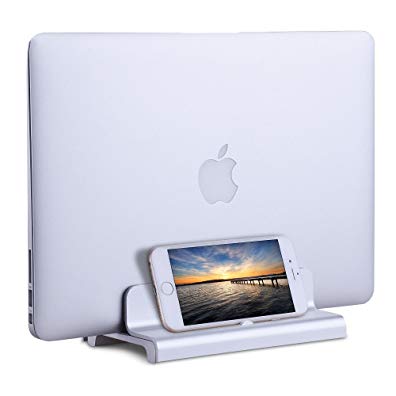 Addprime Stand for MacBook Space-saving Vertical Desktop Silver Aluminum MacBook Stand Adjustable for Apple Notebooks/Microsoft Surface/Dell XPS/HP