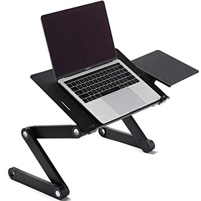 SUPERJARE Portable Laptop Desk with Enlarged Mouse Pad, Adjustable Ergonomic Laptop Table with 2 Cooling Fans, Lightweight Aluminum Tray, Black
