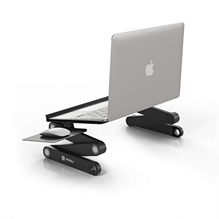 Pwr+ Portable Laptop-Table-Stand Vented Fully Adjustable-Ergonomic Mount-Ultrabook-Macbook Light Weight Aluminum-Black Bed Tray Desk Book Up to 17