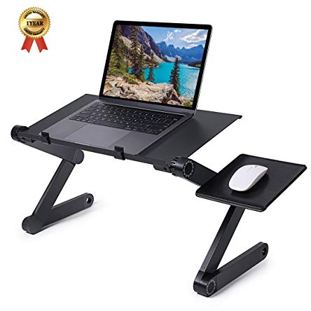Laptop Stand Adjustable Notebook Stand Ergonomic Foldable Notebook Holder Table Bed Breakfast Tray Lapdesk with Fold-Out Level Tray for the Mouse Aluminum Laptop Holder for Business Travel Home-Black