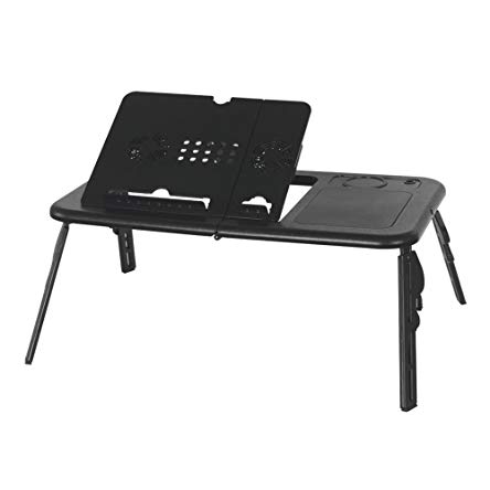 Etable Folding Laptop Desk Adjustable Notebook Table Stand with 2 Cooling Fans, Mouse Pad and Cup Holder Portable Used in Bed Sofa Floor for 15.4 inch Notebook/Tablet (Black)