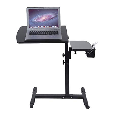 Belovedkai Height Adjustable Portable Office Desk Rolling Laptop Desk Cart Notebook Computer Stand Desk Cart Bed Tray with 4 Wheels (black 2)