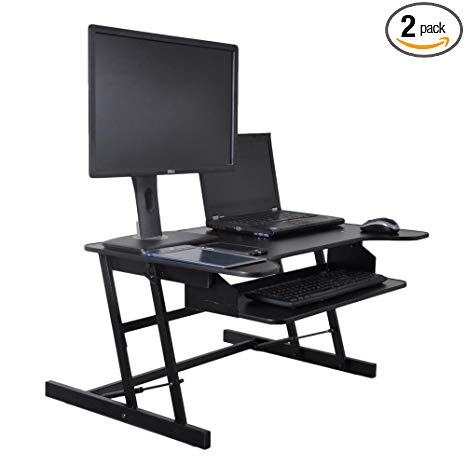 Pyle High Grade Adjustable Standing Riser Desk Computer Workstation | Easy Quick Release New Technology Height Adjustable System | Slim Design for Sit & Standing, Easy Keyboard Pull Out (PDRIS06)