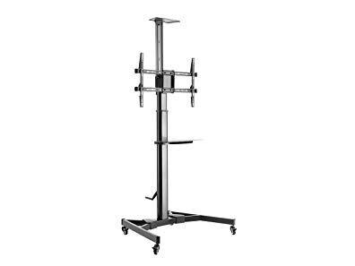 Monoprice Premium Mobile Tilt TV Wall Mount Bracket Stand Cart with Media Shelf Bracket - for TVs 37in to 70in Max Weight 110lbs Rotating Height Adjustable