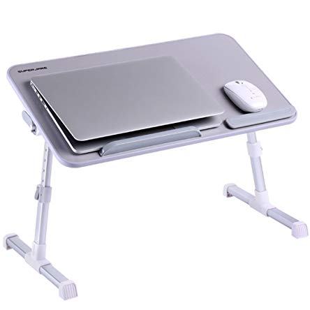 Portable Laptop Table by Superjare | Foldable & Durable Design Stand Desk | Adjustable Angle & Height for Bed Couch Floor | Notebook Holder | Breakfast Tray - Gray