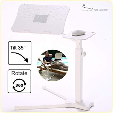 Lounge-Book White - Fully adjustable laptop support, hold up to 17-18 inch Notebooks, Tablet, IPad, Lectern for E-book. Coolfit Cooling System, Mouse-pad for external Mouse or Smartphone