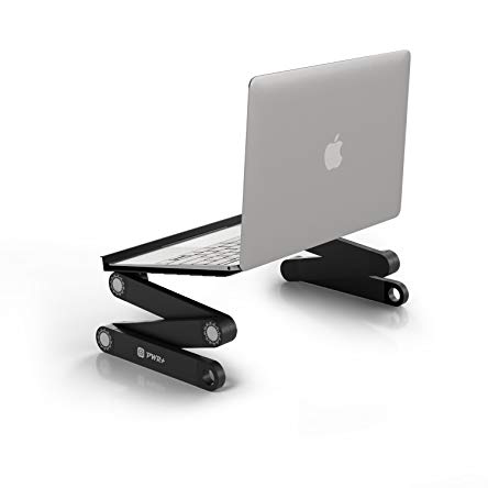 Laptop Table Desk Adjustable Riser - Vented Fully Ergonomic Multifunctional MacBook Notebook Black Light Aluminum Bed Tray Book Stand Fans Up to 17