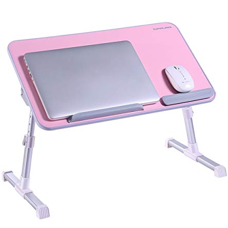Portable Laptop Table by Superjare | Foldable & Durable Design Stand Desk | Adjustable Angle & Height for Bed Couch Floor | Notebook Holder | Breakfast Tray - Pink