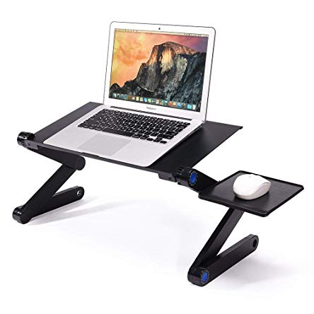 Adjustable Ergonomic Laptop Table Desk with Mouse Board & Dual (2X) Cooling Cooler Fan, Laptop Holder/Notebook Stand - Black