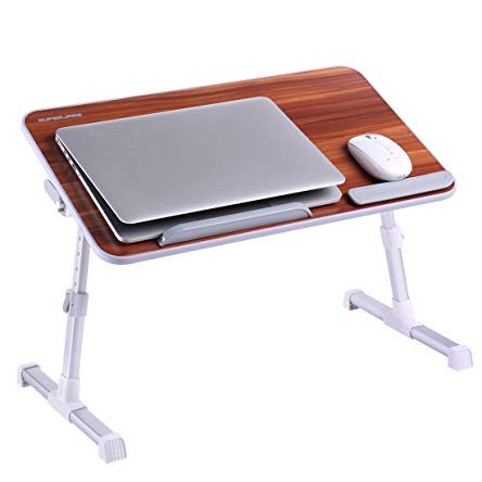 Portable Laptop Table by Superjare | Foldable & Durable Design Stand Desk | Adjustable Angle & Height for Bed Couch Floor | Notebook Holder | Breakfast Tray - American Cherry