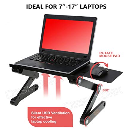 Desk York Portable Laptop Stand - Best GIFT Friend-Men-Women-Student - Recliner-Bed Lap Tray Adjustable Light Table Computer - 2 Built in Cooling Fans - Mouse Pad Usb Cord -Up To 17