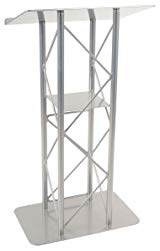 Displays2go 25-Inch Truss Floor Lectern with Interior Shelf Aluminum and Steel - Silver (LCT4PSTPSL)