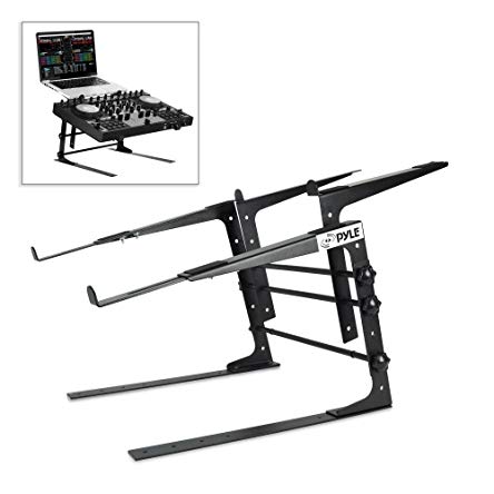 Pyle Portable Dual Laptop Stand - Universal Standing Table with Adjustable Height, Ergonomic Design and Anti-slip Prongs for DJ Mixer, Sound Equipment, Workstation, Gaming and Home Use - PLPTS38
