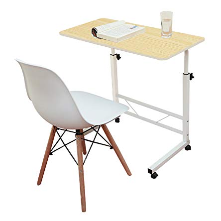 Jerry & Maggie - Adjustable Height Desk Laptop Desk Movable Bedside Table Lapdesk with 4 wheels Flexible Wooden Stand Desk Cart Tray Side Table - Light Wood Tone