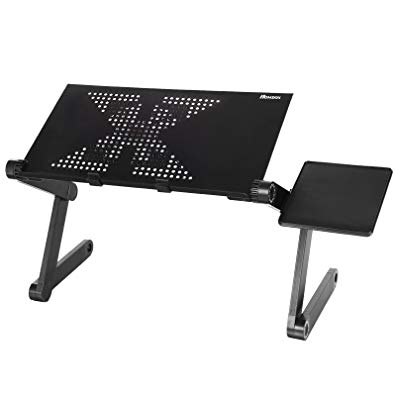 Homdox Portable Laptop Table Stand, 360° Adjustable Bed Table Notebook Stand With Mouse Board Cooling Fan