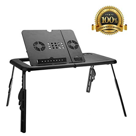Utheing Foldable Laptop Desk, Portable Adjustable Bed Laptop Table with 2 Cooling Fans, Mouse Pad and Cup Holder (Black)