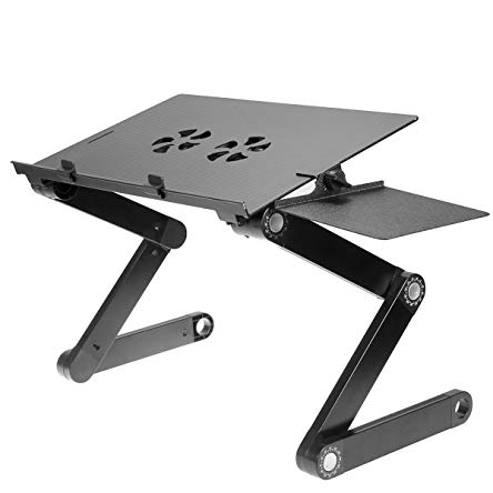 iCraze Adjustable Vented Laptop Table Laptop Computer Desk Portable Bed Tray Book Stand Multifuctional & Ergonomics Design Dual Layer Tabletop (Black)