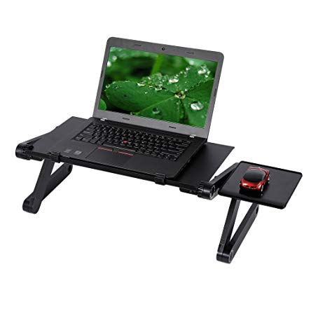 Laptop Desk, OCDAY Standing Desk with Mouse Tray, Adjustable Laptop Stand for Bed, Computer Cooling Mat and Bed Book Holder, Black