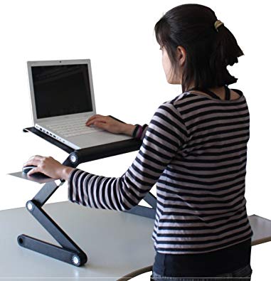 Ergonomic Laptop Standing Desk w/Mouse Pad, 2 Fans, 3 USB Ports. Adjustable Height Angle Sit to Stand Up Table Conversion. Mac book cooler cooling riser