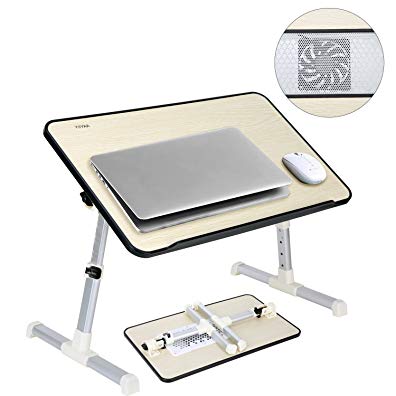 yiiyaa Laptop Stand Tray Computer Foldable Table Height Adjustable Standing Small Desk Portable Bed Sofa Notebook Stand Reading Holder with Cooling Fan - Large Black