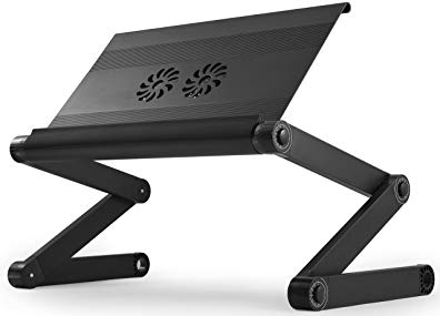 WorkEZ Executive Multifunctional Ergonomic Laptop Stand, Lap Desk For Bed & Couch, Folding Adjustable Height & Angle Notebook Riser 2 Fans 3 USB Ports
